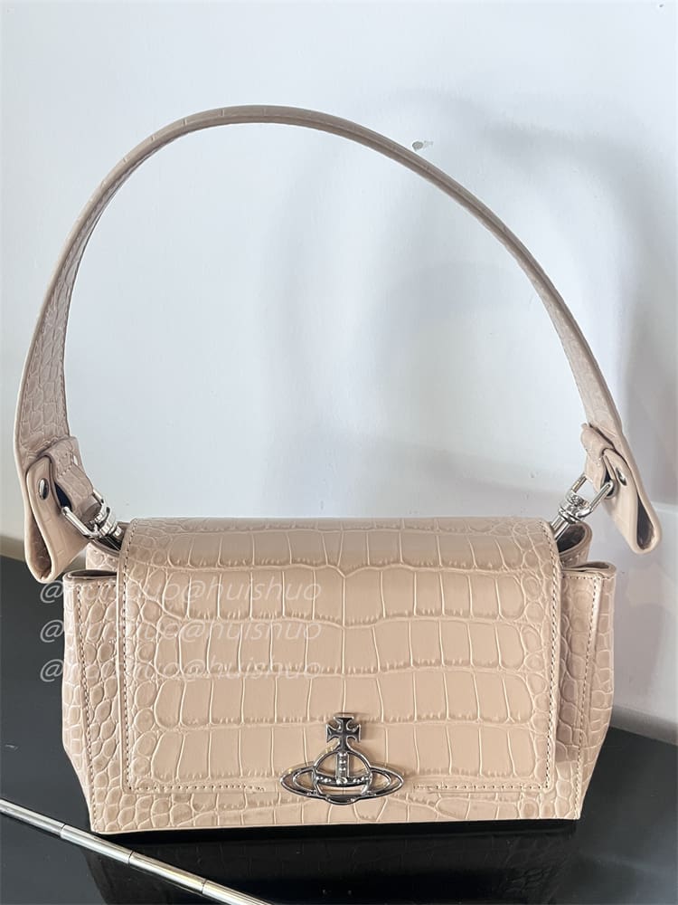 Vivienne Westwood Crocodile Pattern Baguette Shoulder Bag Saturn Chain Design