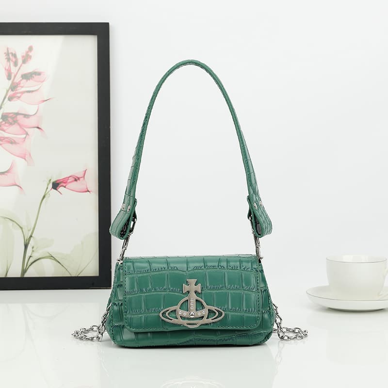 Vivienne Westwood Crocodile Pattern Small Square Bag Saturn Chain Shoulder Bag