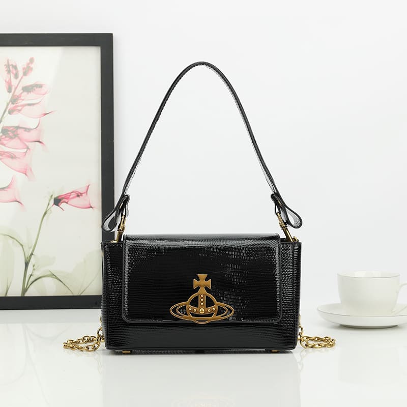 Vivienne Westwood Crocodile Pattern Small Square Bag Saturn Chain Shoulder Bag