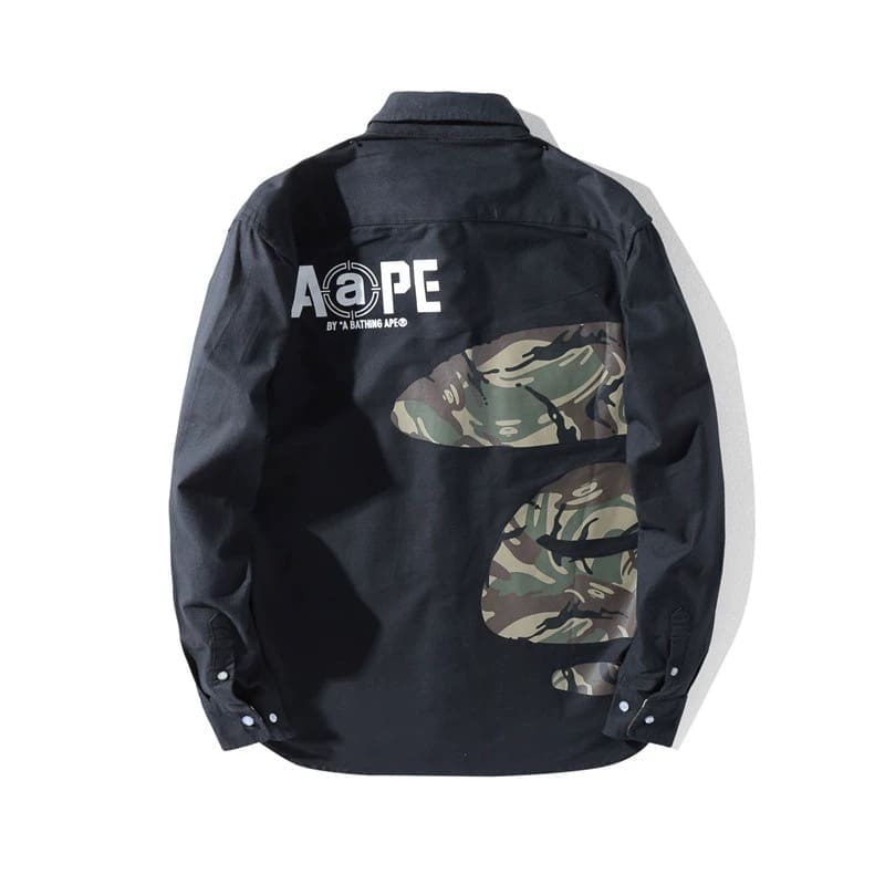AAPE Ape Head Camouflage Letter Print Long Sleeve Shirt for Men and Women