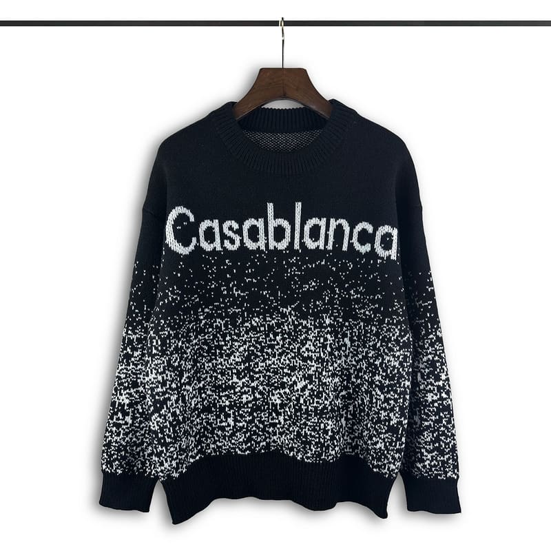 Casablanca Letters Jacquard Loose Round-Neck Sweater for Men and Women