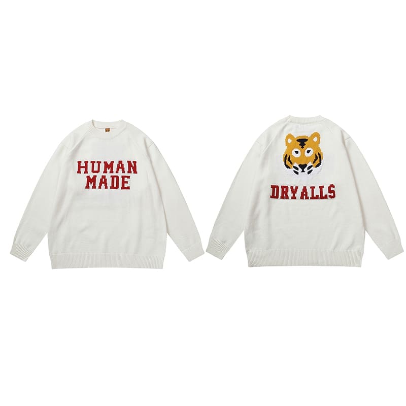 Human Made Cartoon Jacquard Sweater Niche Trendy Round Neck for Couples