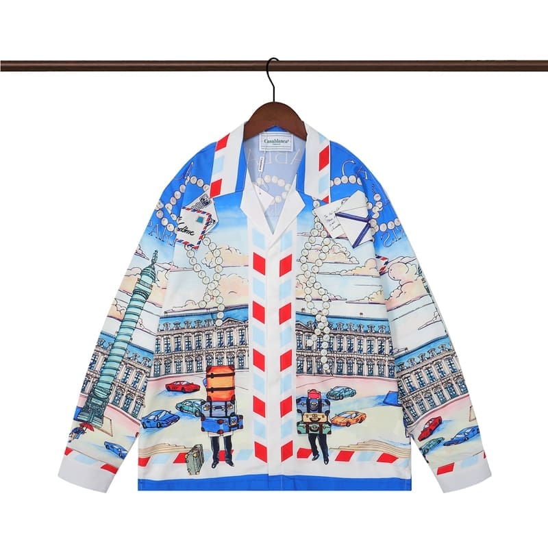 Casablanca Flower Shirt Spring and Autumn Vacation Beach Shirt for Men