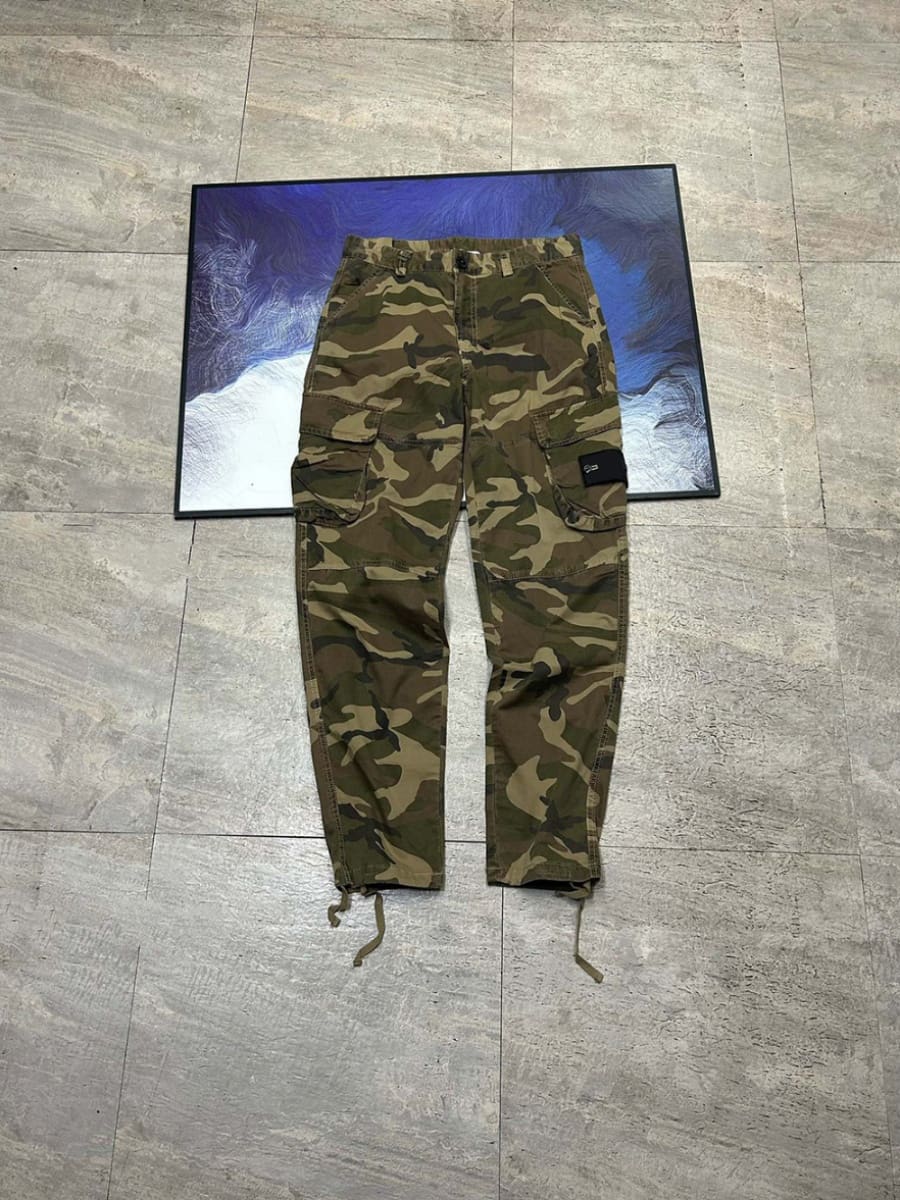 Stone Island Multi-Pocket Camouflage Cargo Pants Washed Straight Casual Trousers