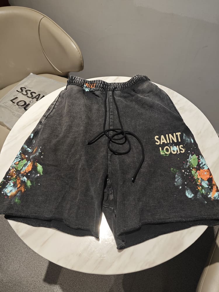 saint L**is hot drill snowflake washed fifth pants for men and women