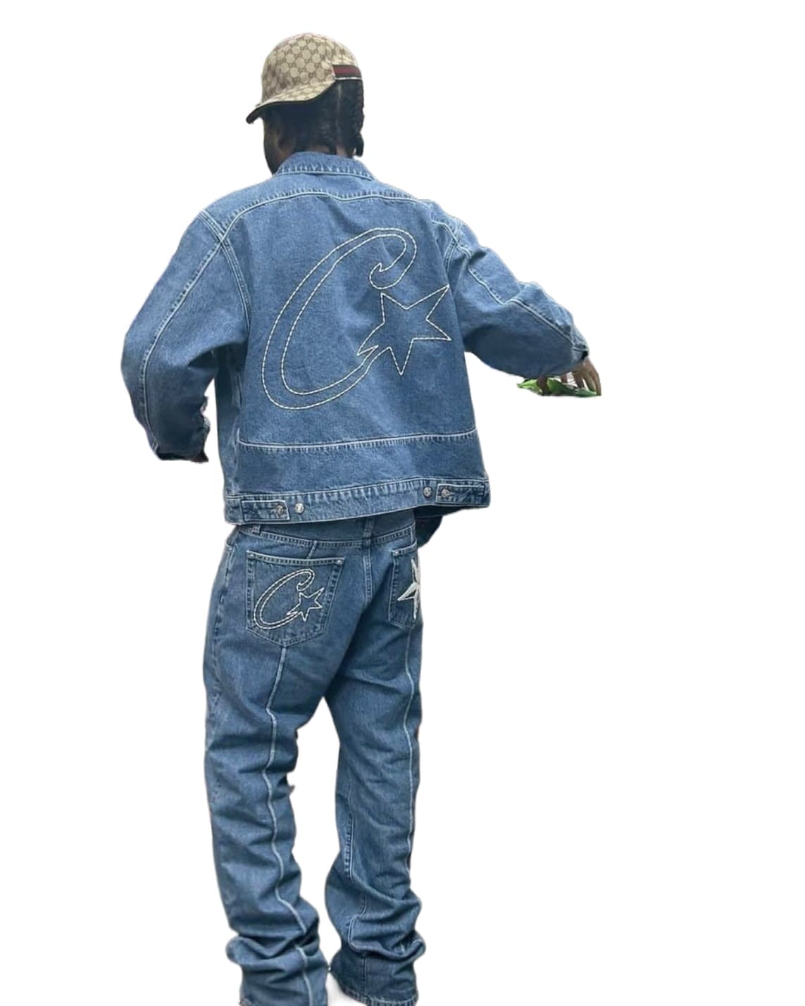 Corteiz Denim Coat and Trousers Suit Loose Casual Star Style