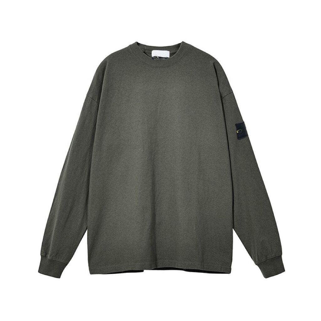Stone 23FW basic style autumn and winter round neck sweater 330g retro washed loose-fitting solid color long sleeves T-shirt couple wear