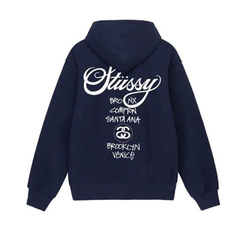 stussy world cruise zipper couple sweater stussy classic hooded men’s and women’s cardigan baggy coat fashion