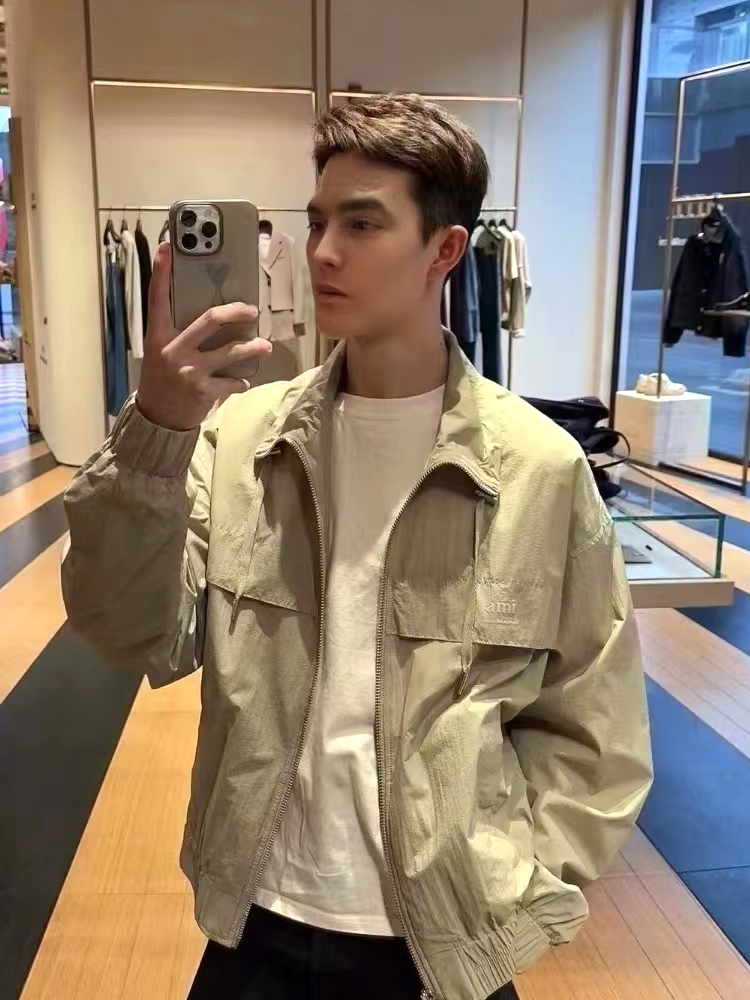 ami S*per luxury french designer model top couple outdoor chadesiel stand collar short lightweight jacket jacket