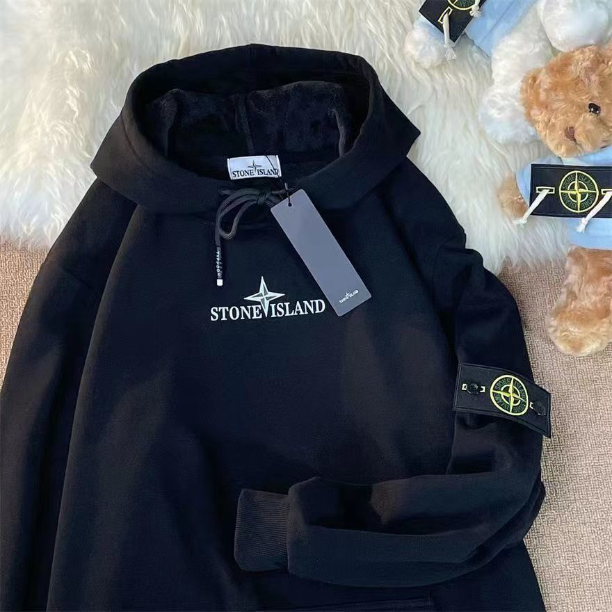 Stonelsland Stone Island autumn and winter men’s and women’s loose pure cotton embroidery badge compass hooded sweater printing