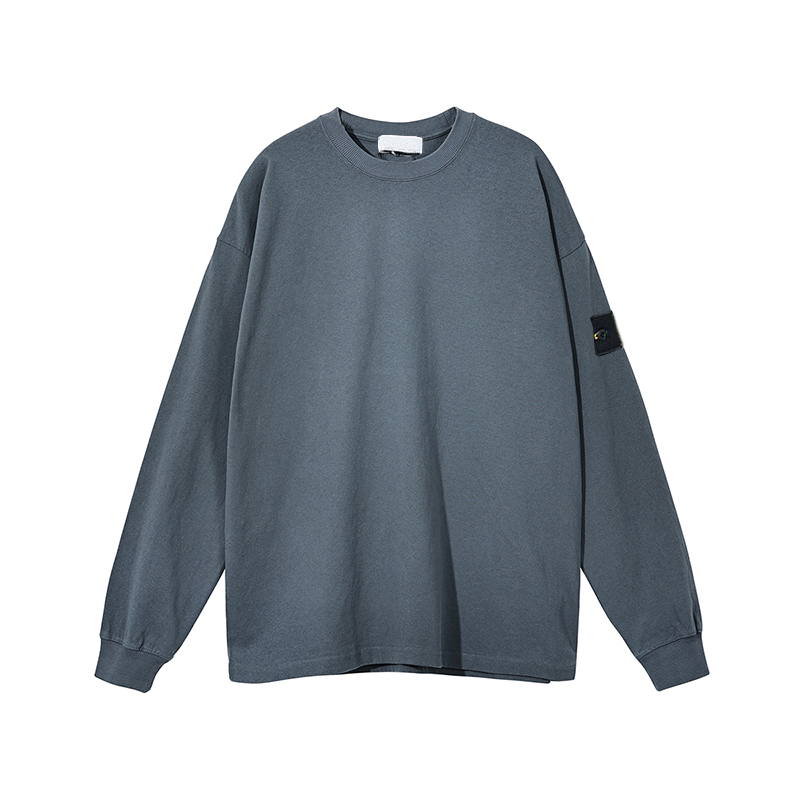 Stone 23FW basic style autumn and winter round neck sweater 330g retro washed loose-fitting solid color long sleeves T-shirt couple wear