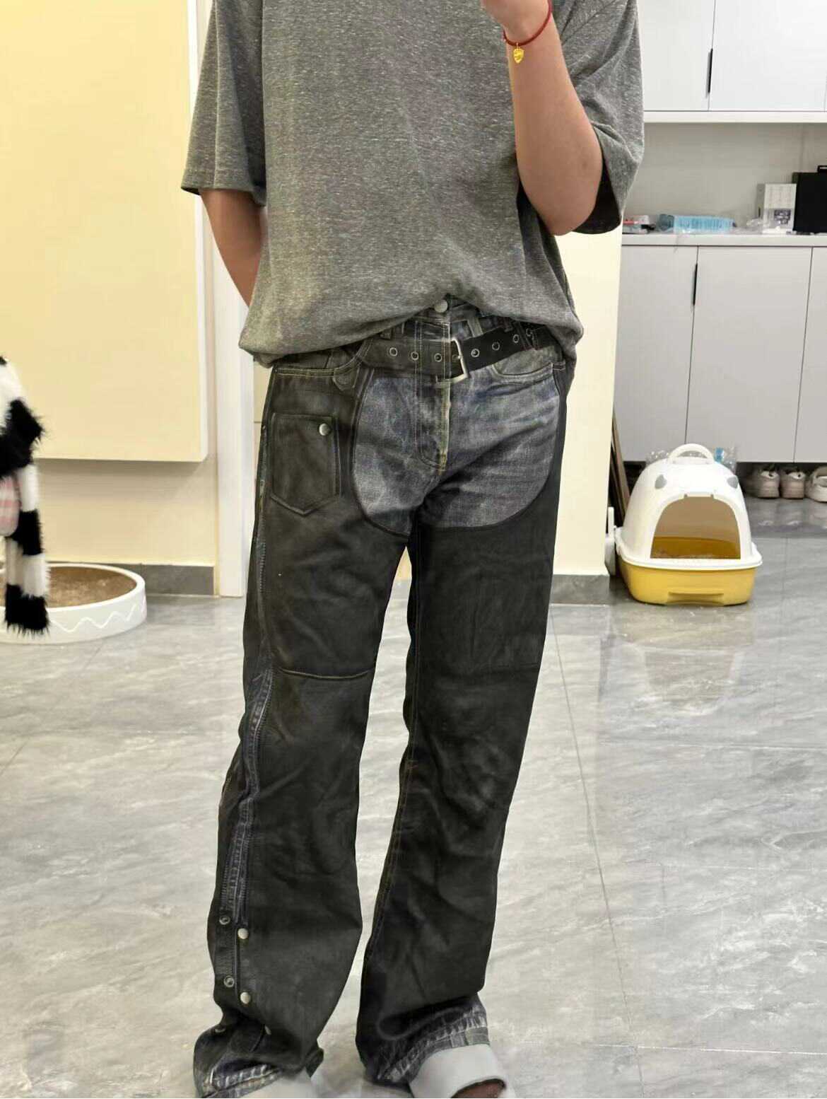 Acne Internet celebrity INS 24Ss new digital printing 3D direct injection washed American retro splash-ink jeans