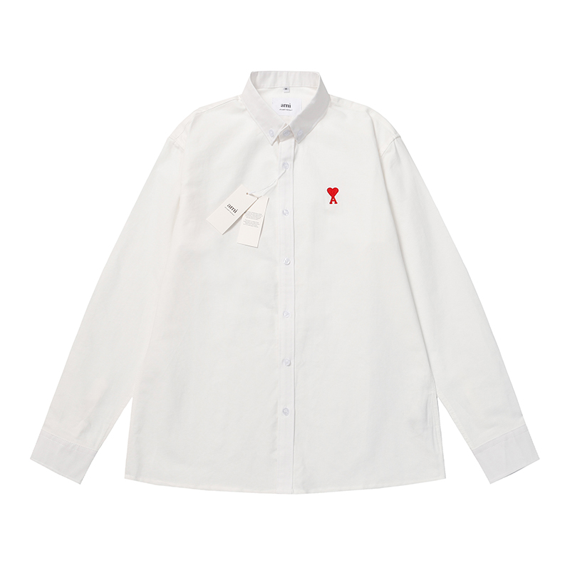 AMI paris Classic couple’s embroidered small love business casual minimalist long sleeve shirt men’s shirt women’s fashion