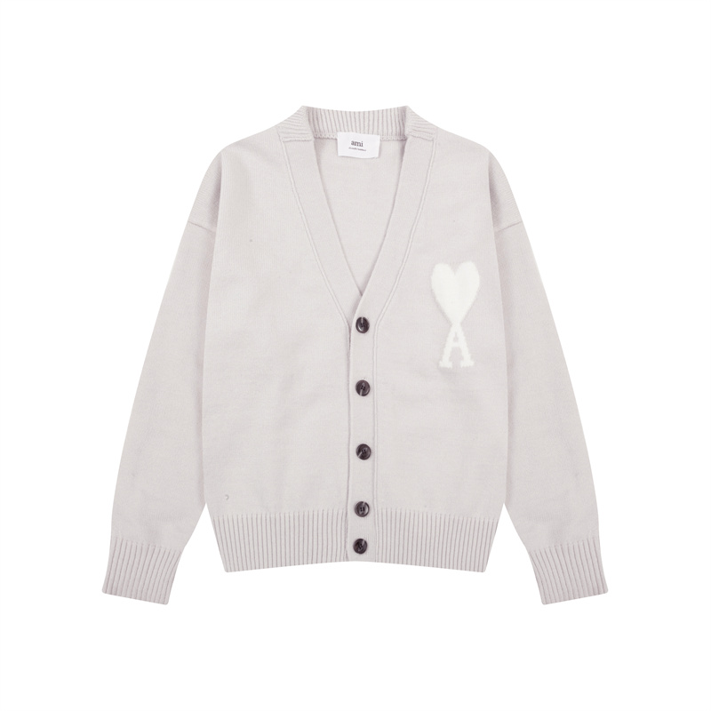 Ami Paris autumn and winter classic macaron love V-neck cardigan sweater coat all-matching sweater couple style